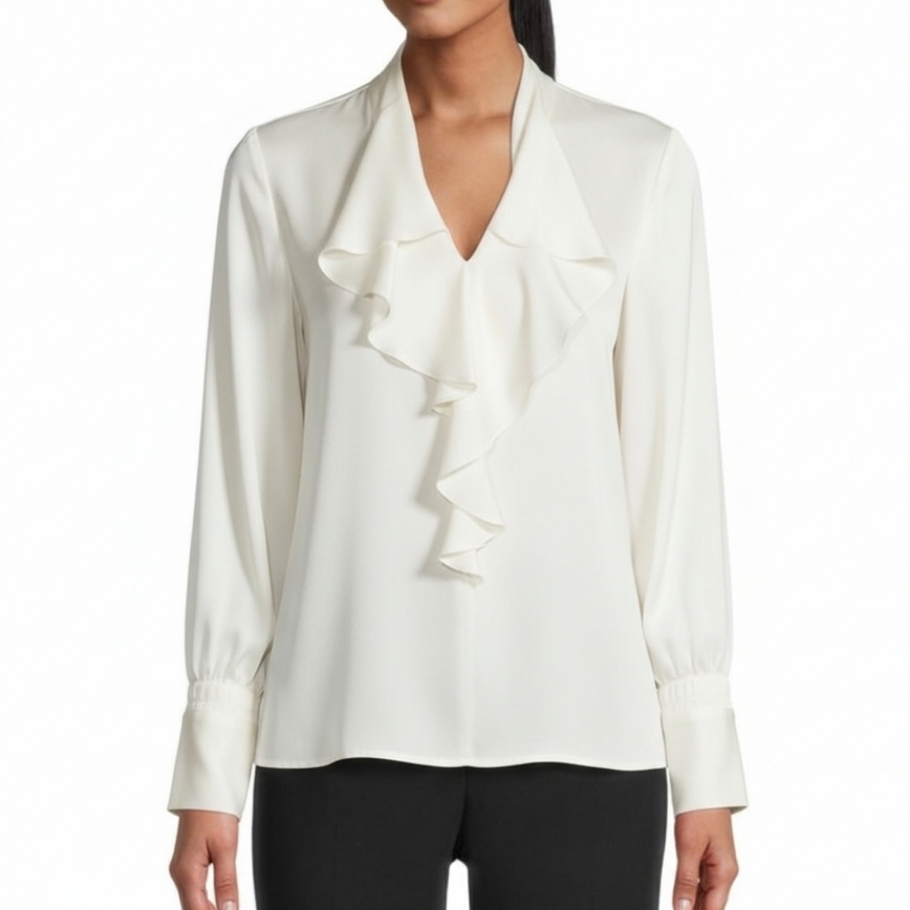 Emanuel Ungaro Eliane Silk Ruffle Blouse Ivory XS NWT
